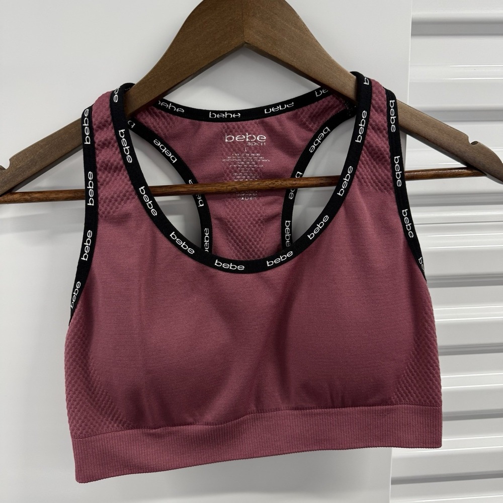 Bebe Sport Sports Bra Women's Large Pink Racerback Seamless Activewear